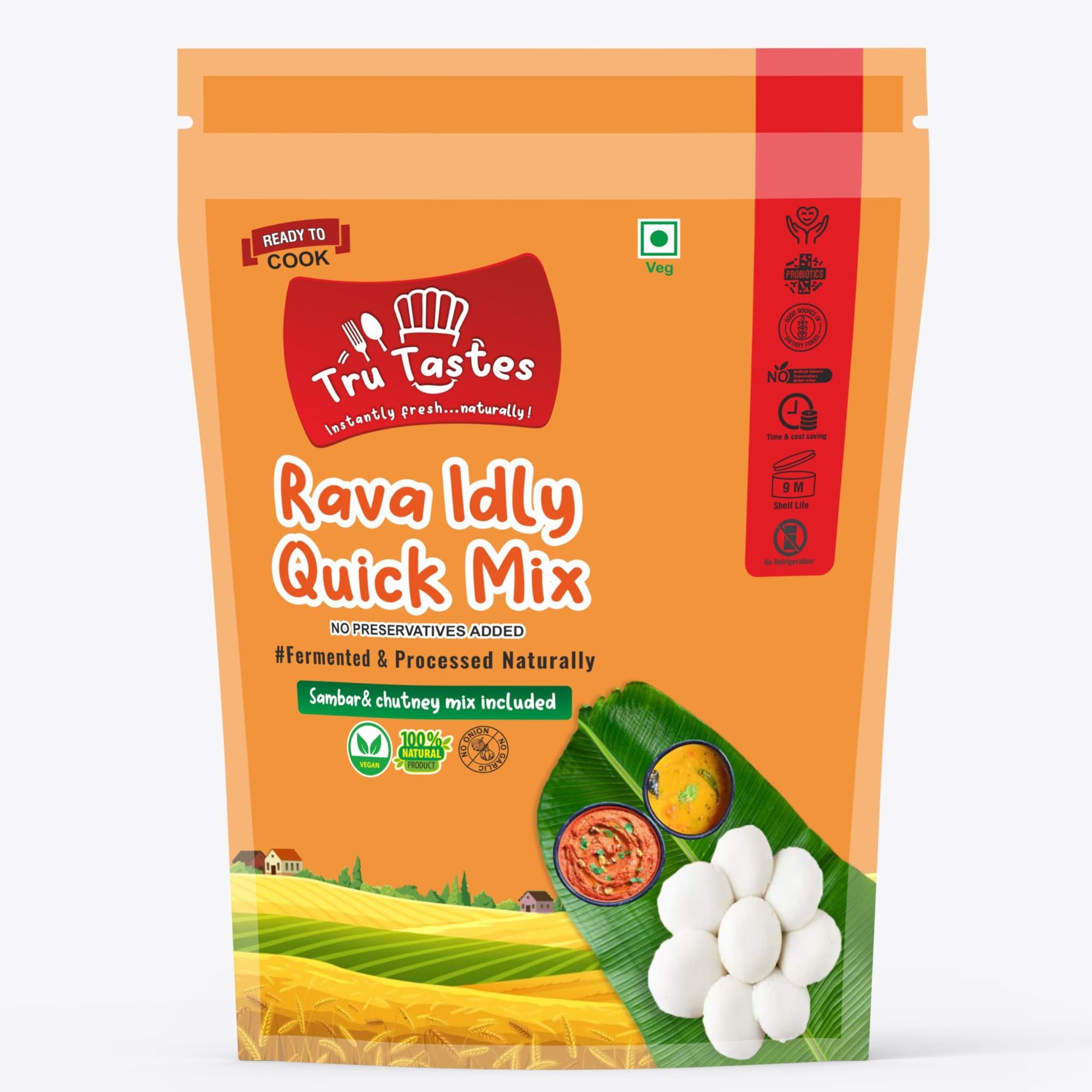 Tru Tastes Trutastes Rava Idly Quick Mix|Chutney And Sambar Mix Included|Healthy Food|Naturally Fermented|Zero Preservatives|No Maida|Makes 13 To 16 Pcs(306 G)