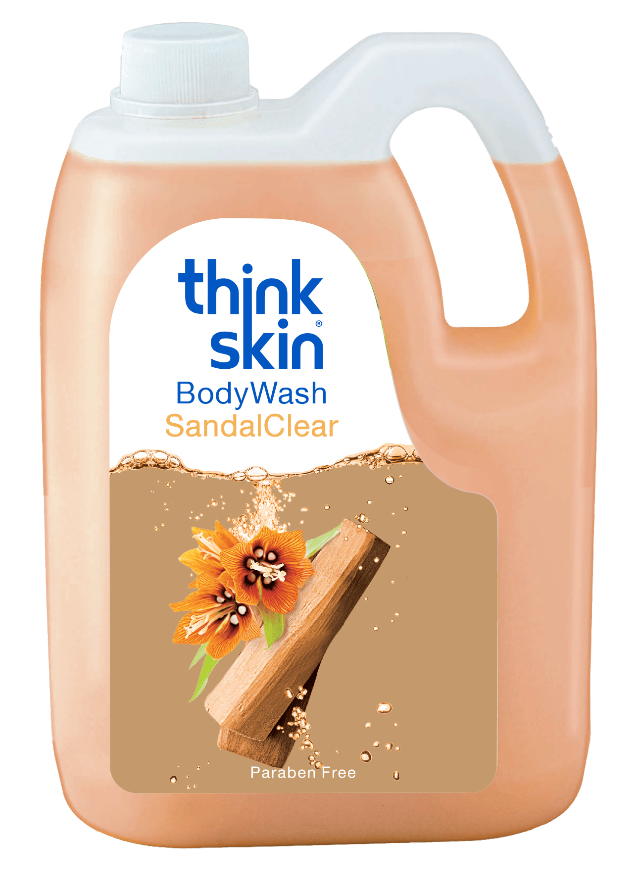 Think Skin Body Wash Sandal Clear 5L Refill Can | Paraben-Free Shower Gel with Sandalwood Essence | Nourishing & Skin-soothing Formula | Rich Lather for a Luxurious Bath | Long-lasting Fragrance