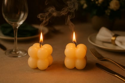 Set of 2 Beige Cube Bubble Decorative Candles Set of 2 Beige Cube Bubble Decorative Candles