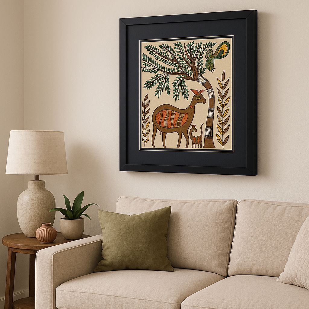 Grace of the Forest – Handcrafted Madhubani Deer Painting