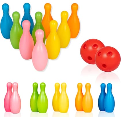 Kids Multicolored Plastic Bowling Pin and Ball Set for Indoor Outdoor Play