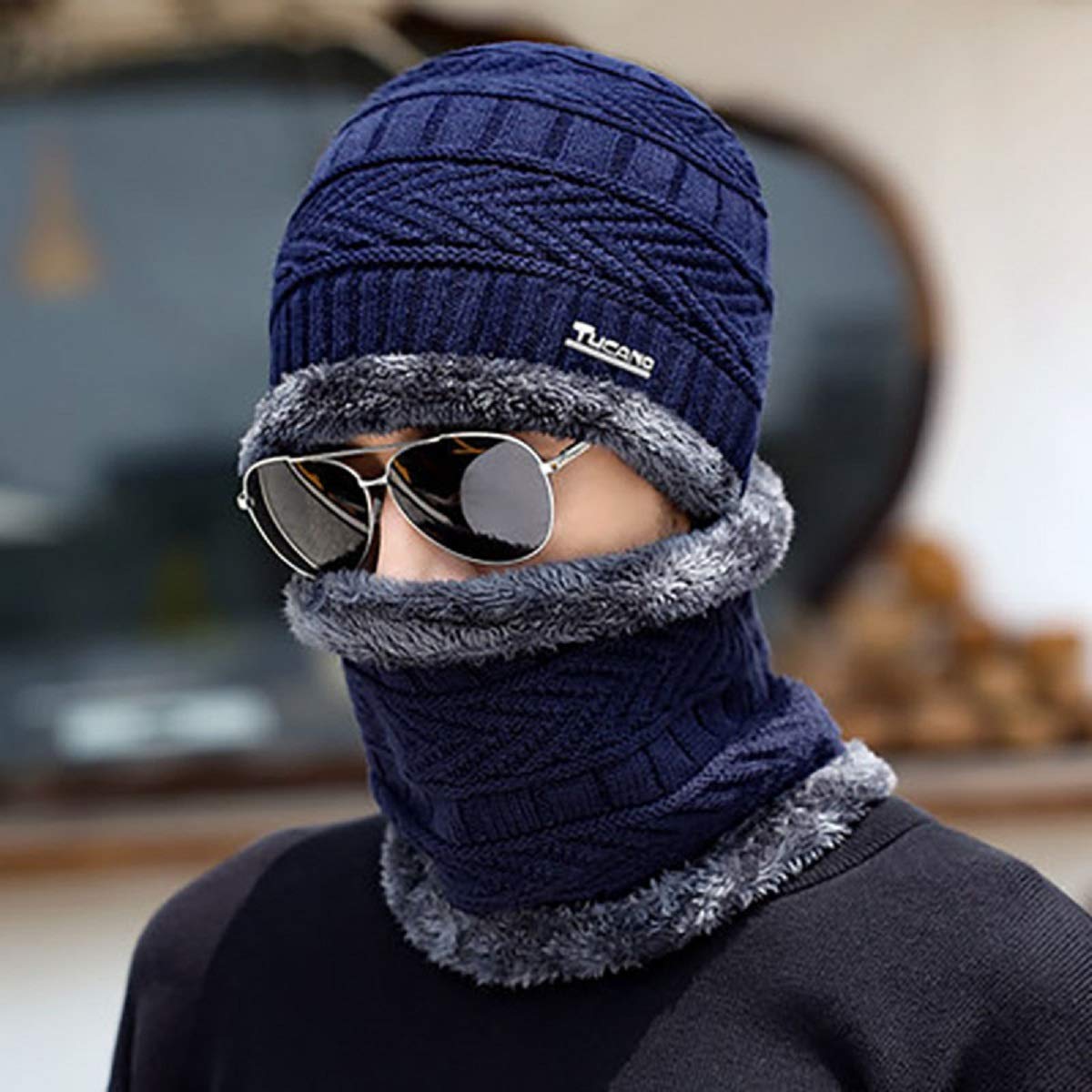 Unisex Winter Woolen Beanie Cap and Neck Warmer Scarf Set