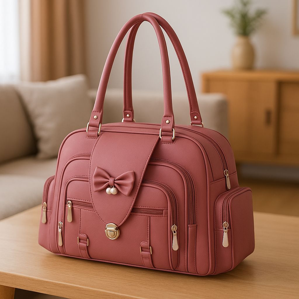 Elegant Dusty Pink Faux Leather Shoulder Bag with Bow Detail