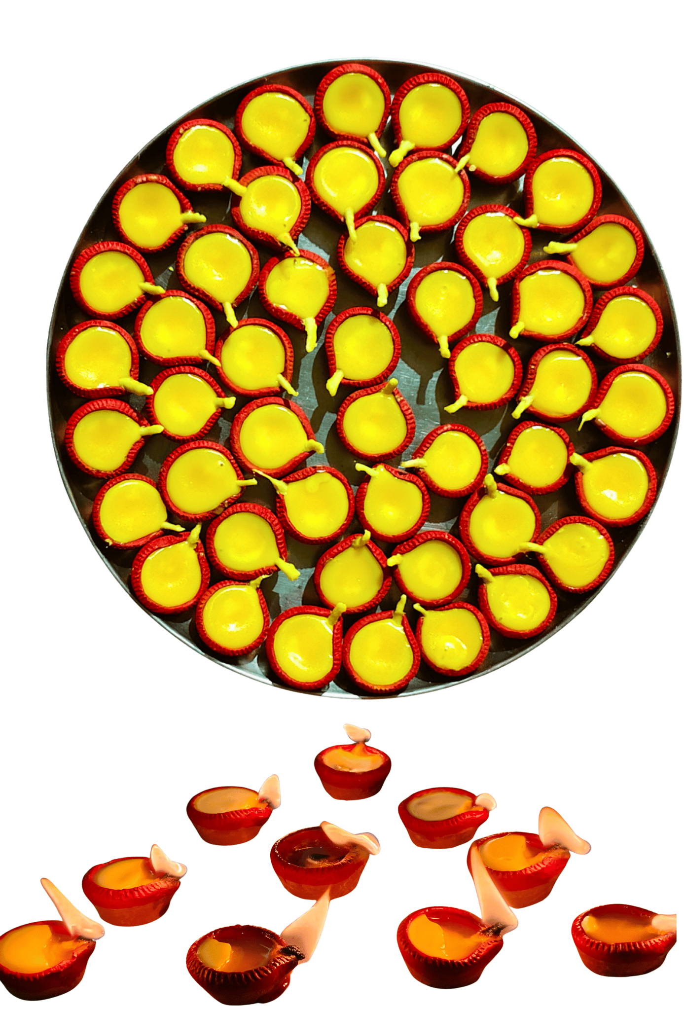 Set of 12 Clay Cow Ghee Diyas for Pooja & Festivals - Traditional Yellow Earthen Lamps