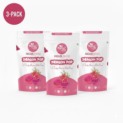NaturDry Family Pack Freeze-Dried Dragon Fruit | Healthy Fruit Snack, No Added Sugar | 20g - Pack of 3