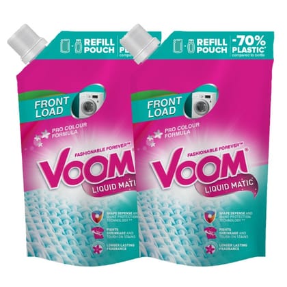 Voom Liquid Matic Front Load Laundry Detergent Refill Pouch - 1L (Pack of 2)| Pro Colour Formula | 70% Less Plastic | Fights Shrinkage & Stains | Long-Lasting Freshness Voom Liquid Matic Front Load Laundry Detergent Refill Pouch - 1L (Pack of 2)| Pro Colour Formula | 70% Less Plastic | Fights Shrinkage & Stains | Long-Lasting Freshness