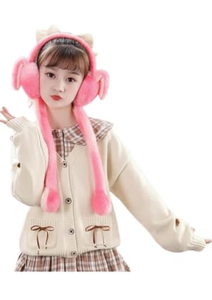 Rainbow Color Adorable Bunny Moving Ear Earmuffs for Kids | Soft Plush Ear Muffs with Sound | Warm Winter Faux Fur Ear Warmers for Boys & Girls