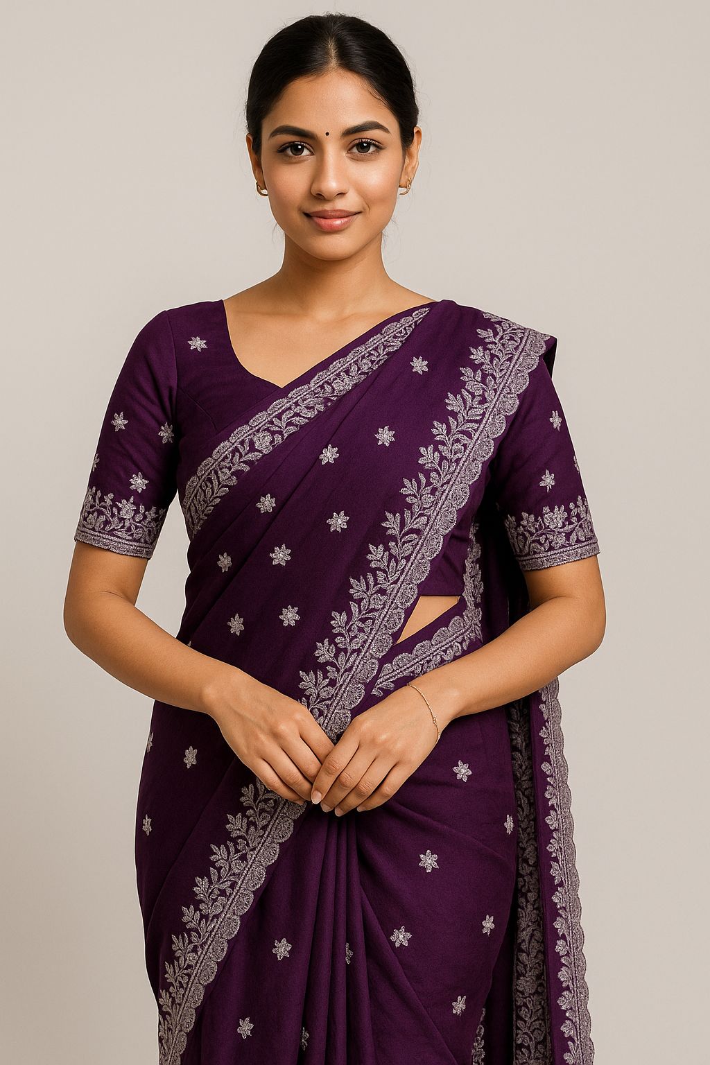 Elegant Purple Silk Saree with Intricate Silver Embroidery