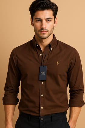 Polo Ralph Lauren Men's Brown Cotton Button-Down Shirt