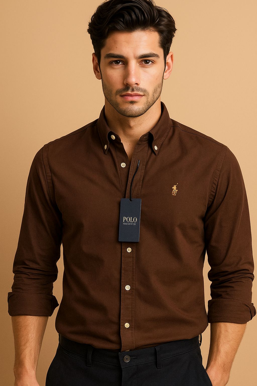 Polo Ralph Lauren Men's Brown Cotton Button-Down Shirt
