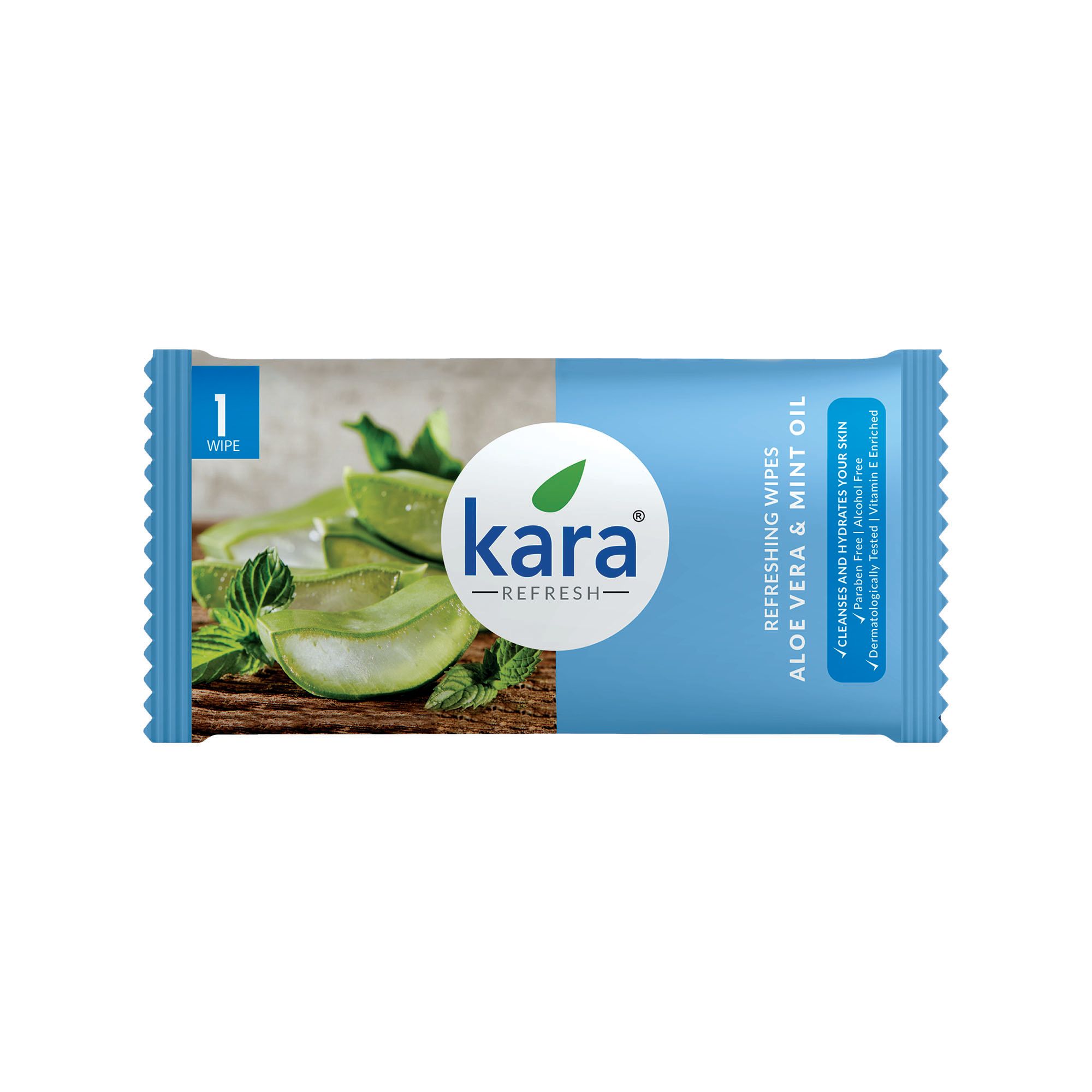 Kara Aloe Vera & Mint Oil Refreshing & Hydrating Single Wet Wipes – Individually Wrapped (Pack of 200) | Travel-Friendly Face Wipes | Cleansing & Cooling Wet Wipes for Instant Freshness