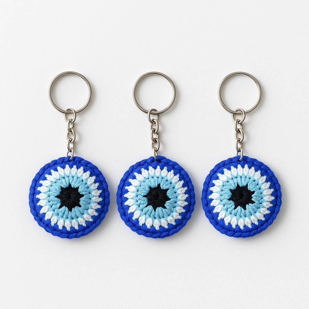 Set of 3 Crocheted Evil Eye Keychains for Protection & Style