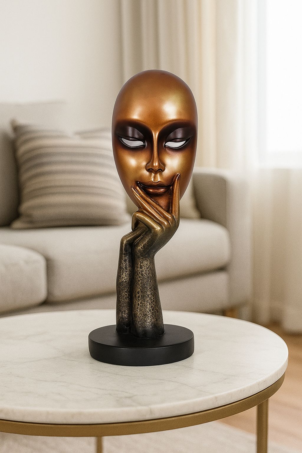Golden Abstract Face with Hand Resin Showpiece for Home Decor
