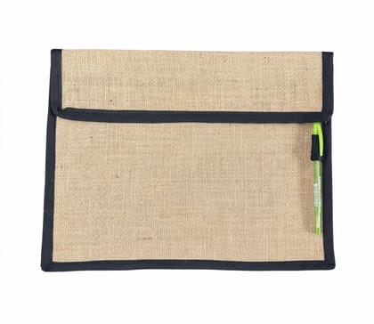 Pack of 2 Jute File Folder With Pen Holder With Black Piping