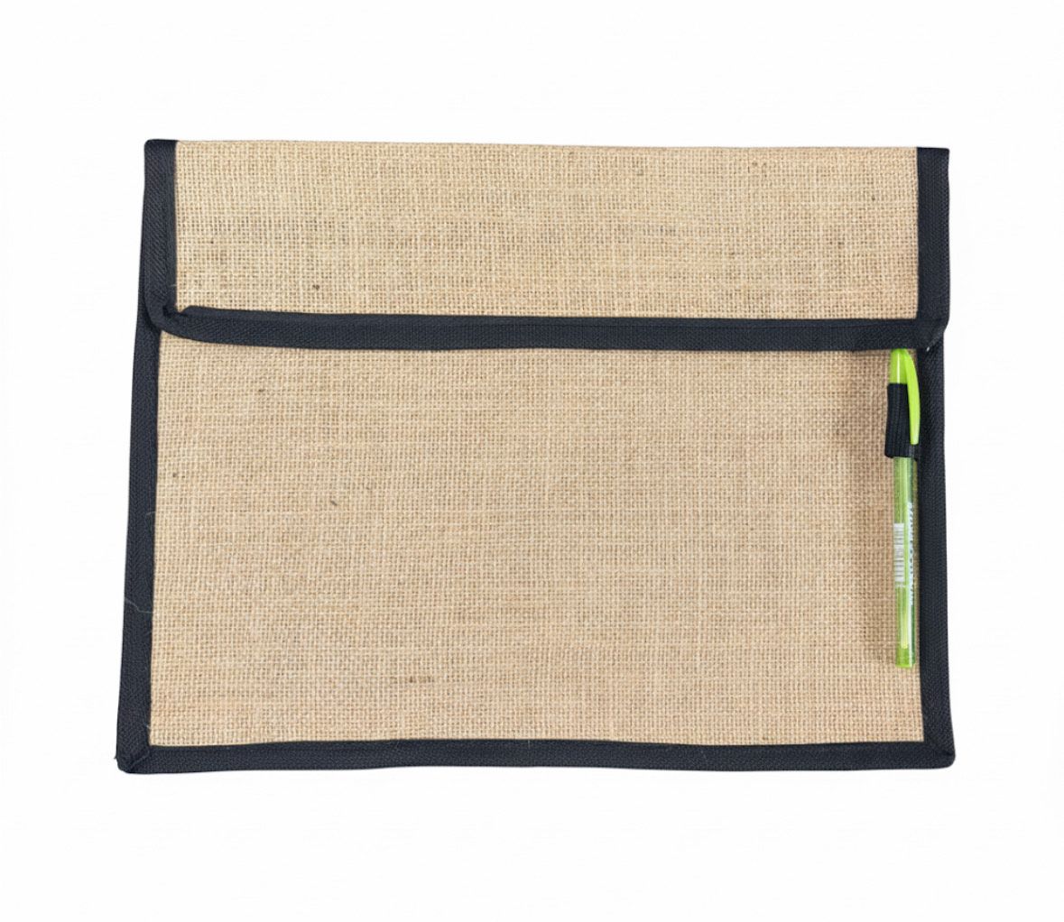 Pack of 2 Jute File Folder With Pen Holder With Black Piping
