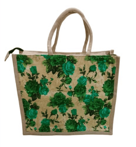 Jute Bag With All Over Floral Print