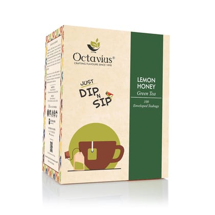 Octavius Lemon Honey Green Tea | Refreshing Calorie-Free Healthy Brew | Rich in Vitamin C | High Antioxidant | Naturally Sweet & Tangy | Slimming Detox Tea | 100 Teabags