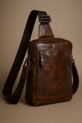 Premium Brown Leather Men's Sling Bag with Adjustable Strap Premium Brown Leather Men's Sling Bag with Adjustable Strap