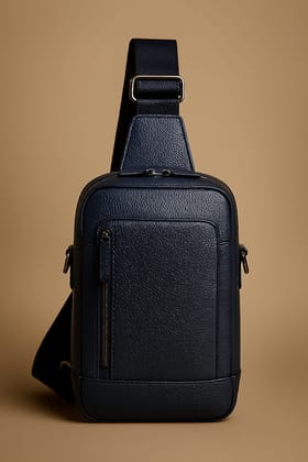 Navy Blue Textured Faux Leather Men's Sling Bag with Adjustable Strap Navy Blue Textured Faux Leather Men's Sling Bag with Adjustable Strap