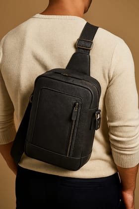 Black Textured Leather Sling Bag for Men and Women Black Textured Leather Sling Bag for Men and Women