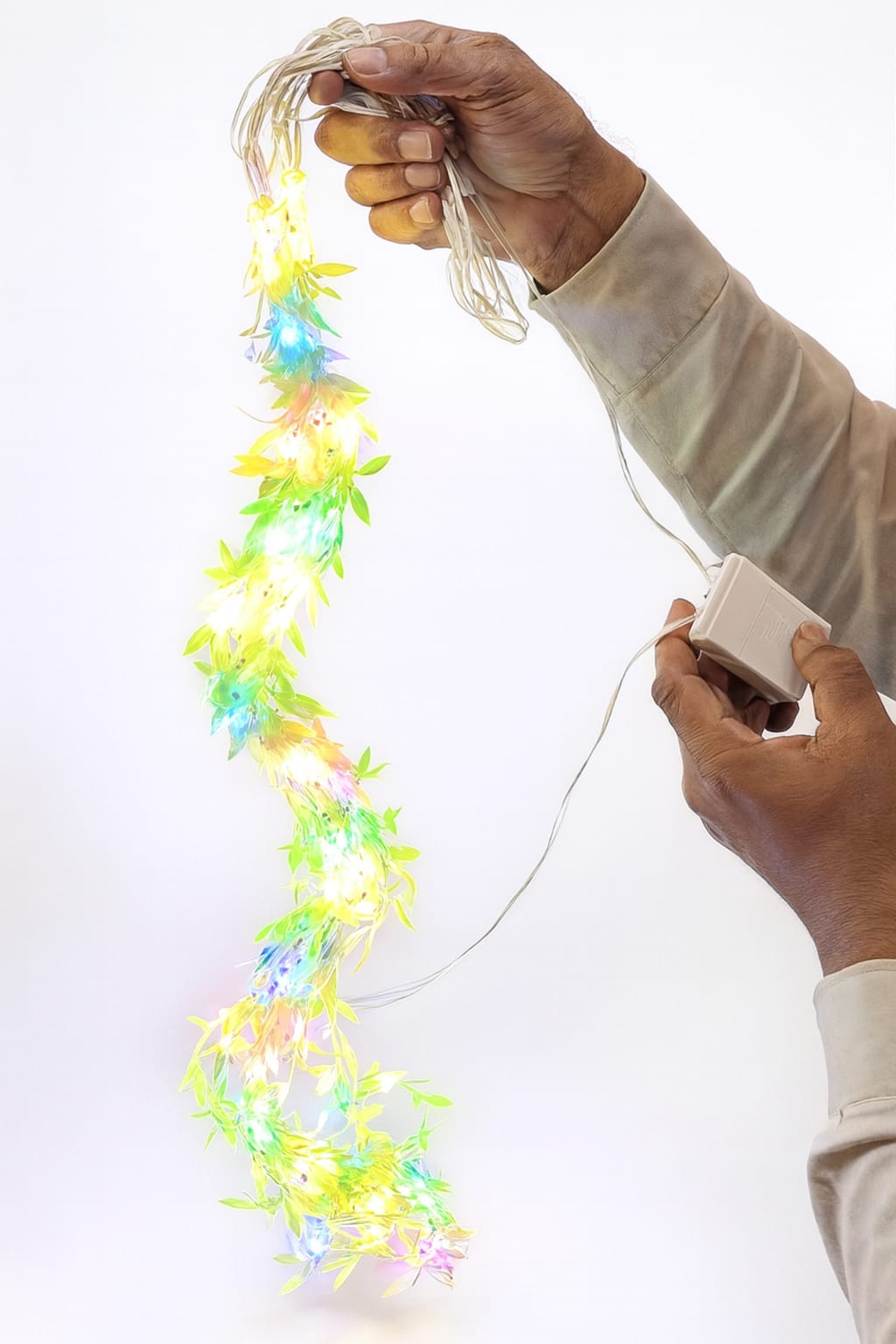 Multicolor LED String Lights with Green Leaf Accents for Home Decor