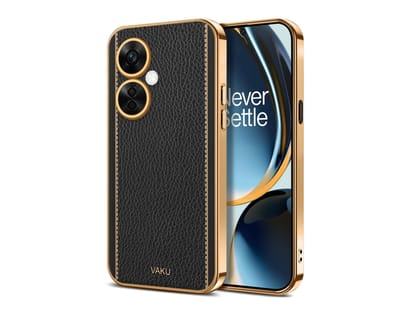 Vaku Luxos Luxemberg Back Cover for OnePlus Nord CE 3 Lite 5G with Leather Pattern Gold Electroplated Soft TPU Cover Shockproof Protective Case - Black