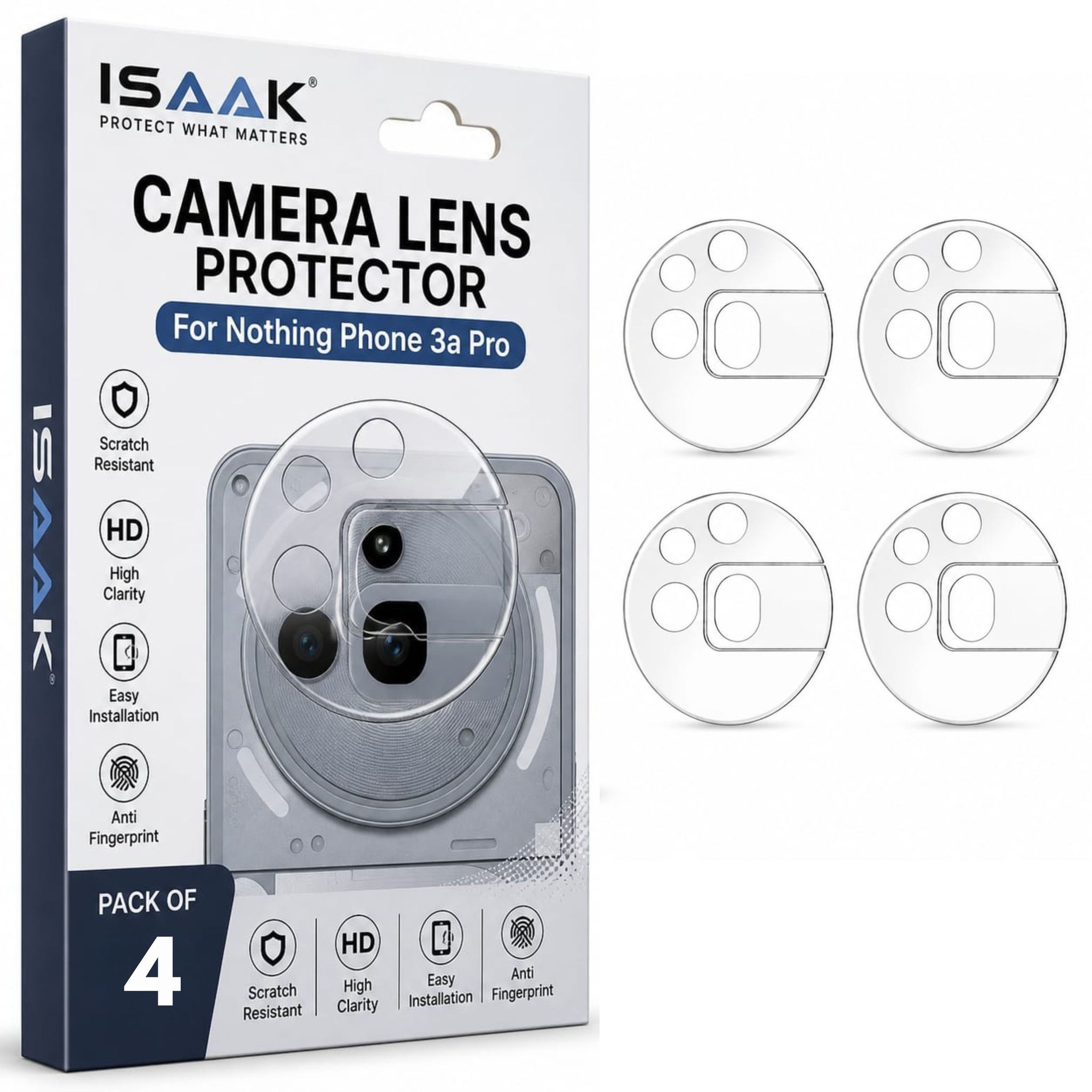 ISAAK Back Camera Lens Protector compatible for Nothing Phone (3a) Pro (Pack of 4)