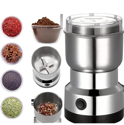 Mini Electric Coffee & Spice Grinder 150W | Stainless Steel Dry Masala Grinder | Multipurpose Mini Grinder for Coffee Beans, Nuts, Seeds & Spices | Compact Kitchen Appliance (Silver) 