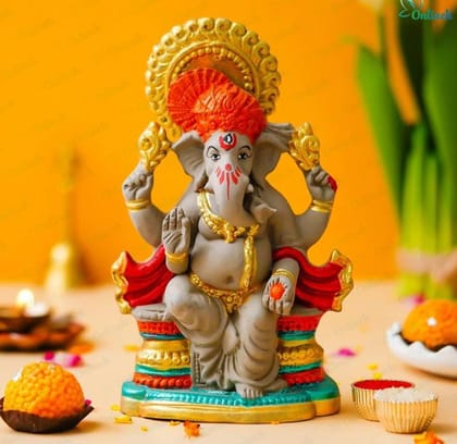 Divine Grey Lord Ganesha Idol with Red and Gold Accents Divine Grey Lord Ganesha Idol with Red and Gold Accents