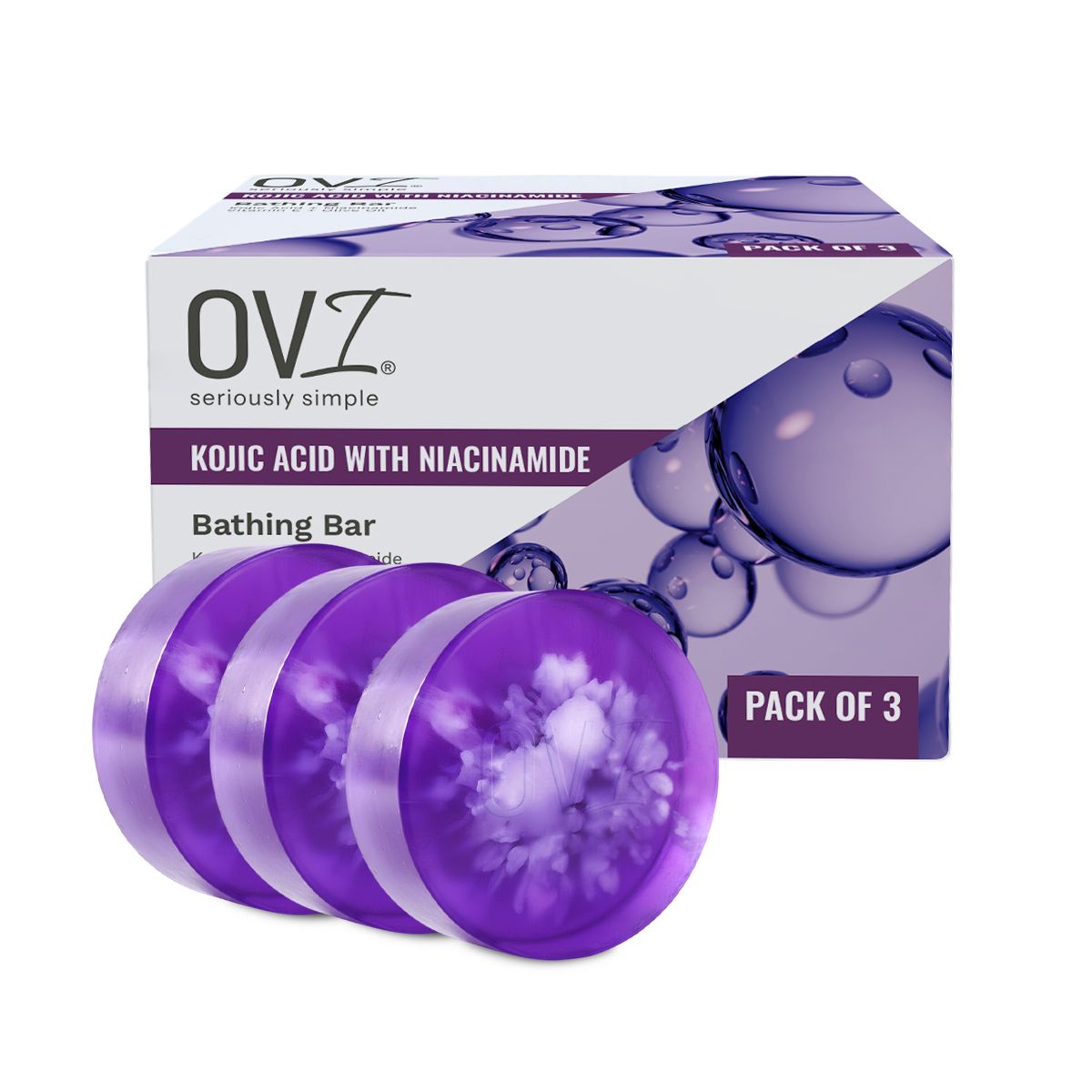 OVI Kojic Acid with Niacinamide Bathing Bar Soap - 100g(Pack of 3) | Enriched with Vitamin E & Olive Oil | For Skin Brightening, Dark Spot & Pigmentation Care