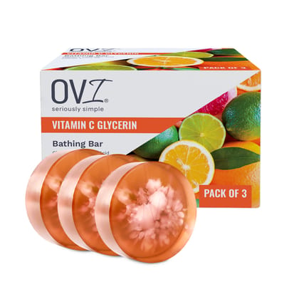 OVI Vitamin C Glycerin Bathing Bar Soap - 100g (Pack of 3) | Enriched with Lemon, Olive Oil & Vitamin E Bath Soap | For Brightening & Glowing Skin OVI Vitamin C Glycerin Bathing Bar Soap - 100g (Pack of 3) | Enriched with Lemon, Olive Oil & Vitamin E Bath Soap | For Brightening & Glowing Skin