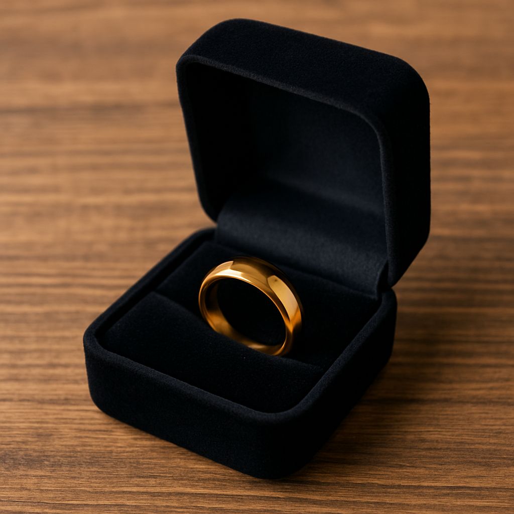 Classic Polished Gold Band Ring in Velvet Box