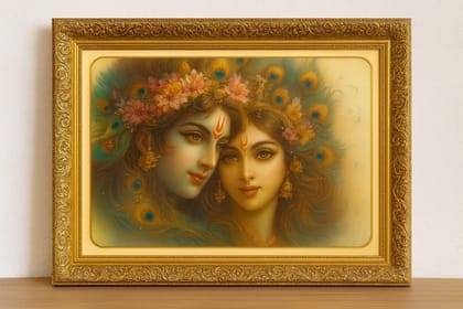 Divine Radha Krishna Art Print in Ornate Gold Frame - Spiritual Wall Decor Divine Radha Krishna Art Print in Ornate Gold Frame - Spiritual Wall Decor