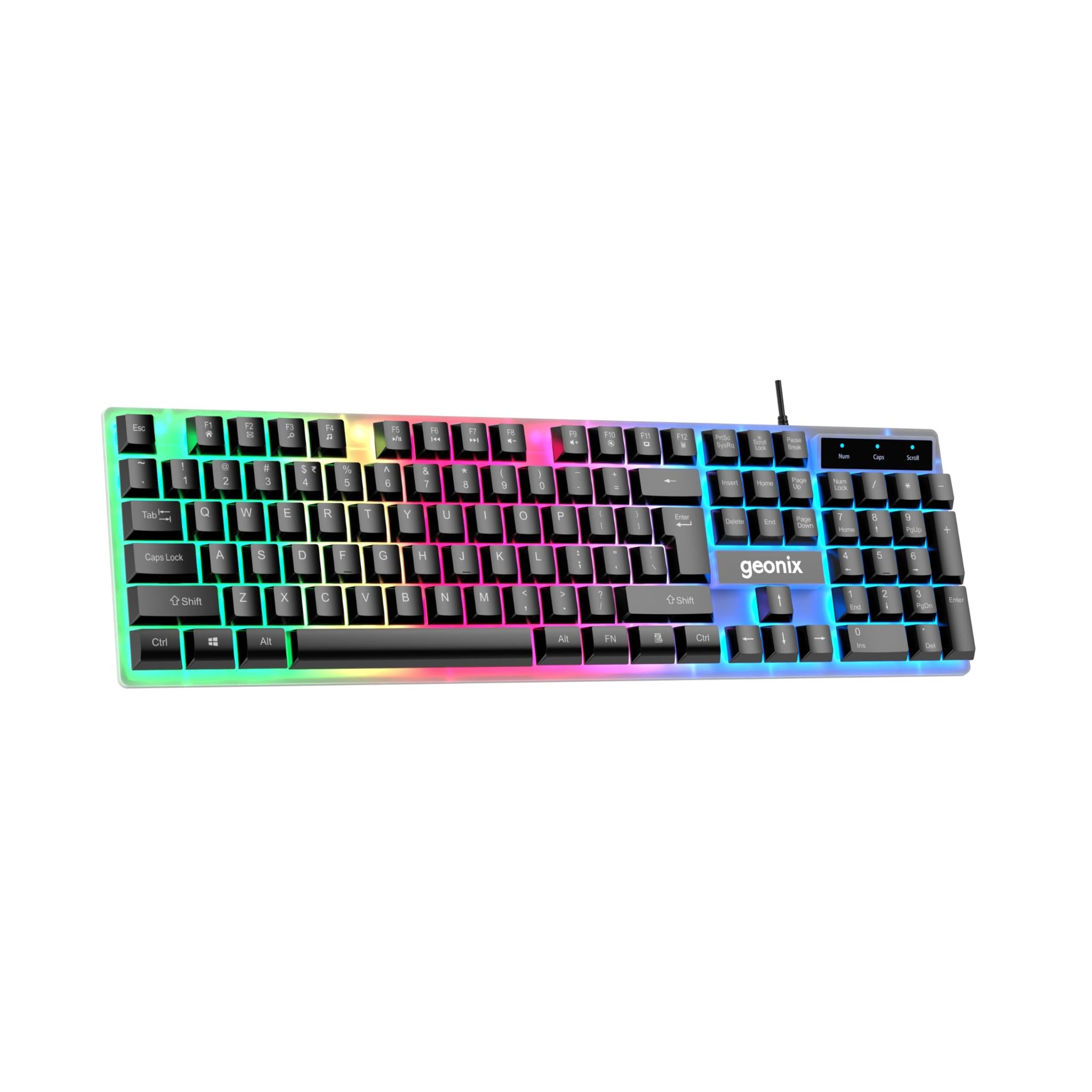 Geonix Cruiser K5, Wired Gaming Keyboard, 104 Keys, 1.5m Cable, 12 Multimedia Keys, USB Interface, RGB Colour, Plug and Play Geonix Cruiser K5, Wired Gaming Keyboard, 104 Keys, 1.5m Cable, 12 Multimedia Keys, USB Interface, RGB Colour, Plug and Play - Bl