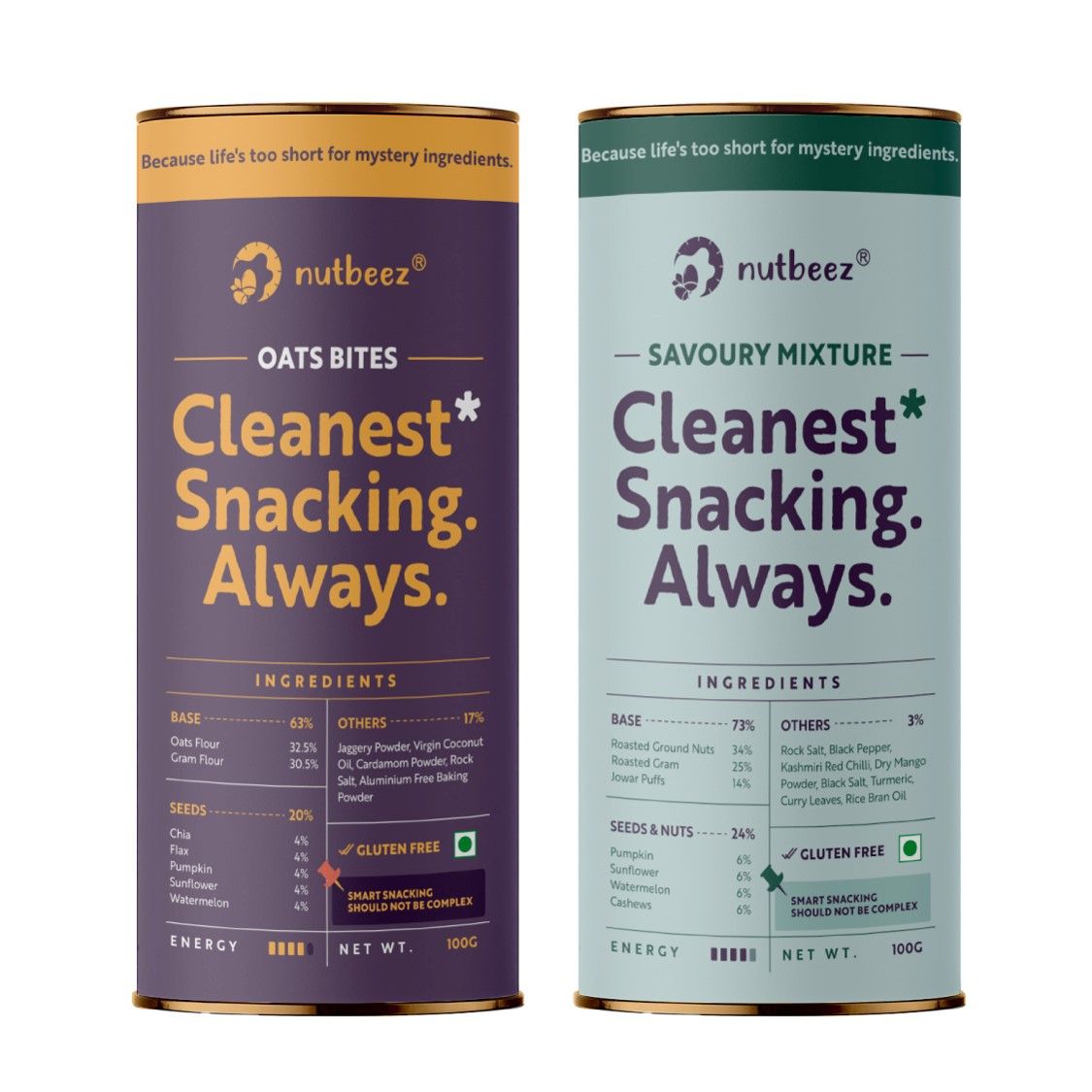 Assosrted Pack of2 nutbeez snacks Assorted Pack Include 1.Oats Bites (100 * 1) 2.nutneez Savoury Mixture(1no-50 gm Each)| Power of 5 seeds| Goodness of Jowar/Besan| Digestive Spices| Baked/Roasted|