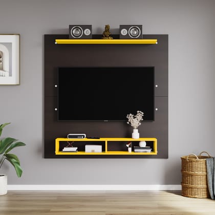 Shri Koorma Modern Brown and Yellow Wall-Mounted TV Unit with Shelving Suitable for 50 Inch TV Shri Koorma Modern Brown and Yellow Wall-Mounted TV Unit with Shelving Suitable for 50 Inch TV