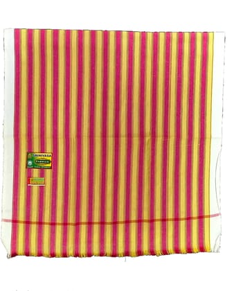 Srinivasa Fabrics Premium South Indian Cotton Towel – 35 x 70 Inches (Yellow & Pink Stripes)