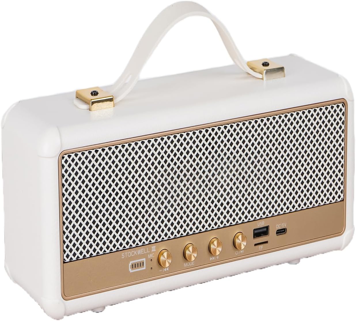 StockWell III M30 Bluetooth Speaker, Portable Retro Design, 16W, Black/White, Built-in 1500mAh Battery (White)