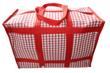Large Red & White Checkered Travel Bag / Utility Luggage Bag – Heavy Duty, Zip Closure, Durable Handles, Extra Spacious