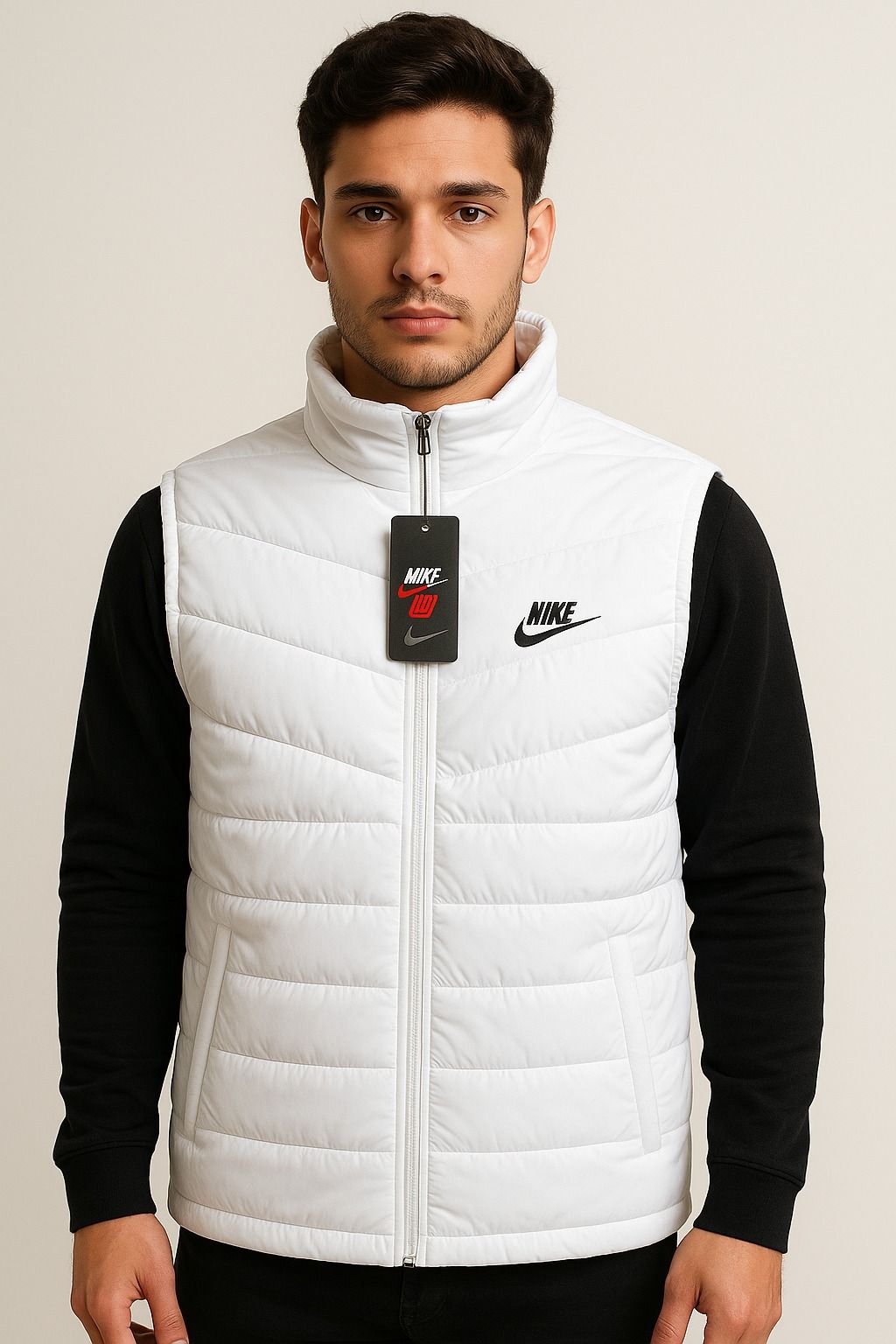 Nike White Quilted Vest with Logo Detail