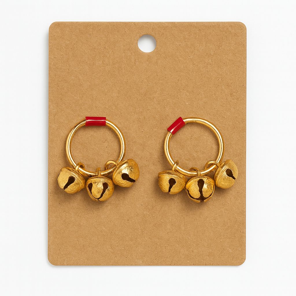 Gold Tone Jingle Bell Hoop Earrings