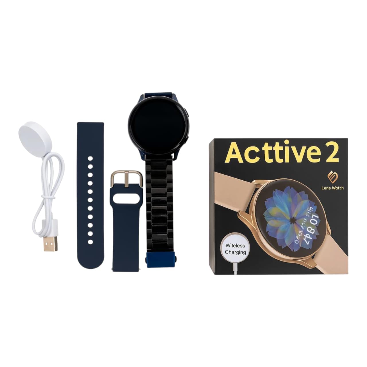 Active 2 Smart Watch, 1.8-inch HD Touch Display, Bluetooth Calling, Heart Rate & SpO2 Monitor, Wireless Charging, GPS, IP67 Waterproof, Free Size, Metal & Silicone Band (Multicolour)