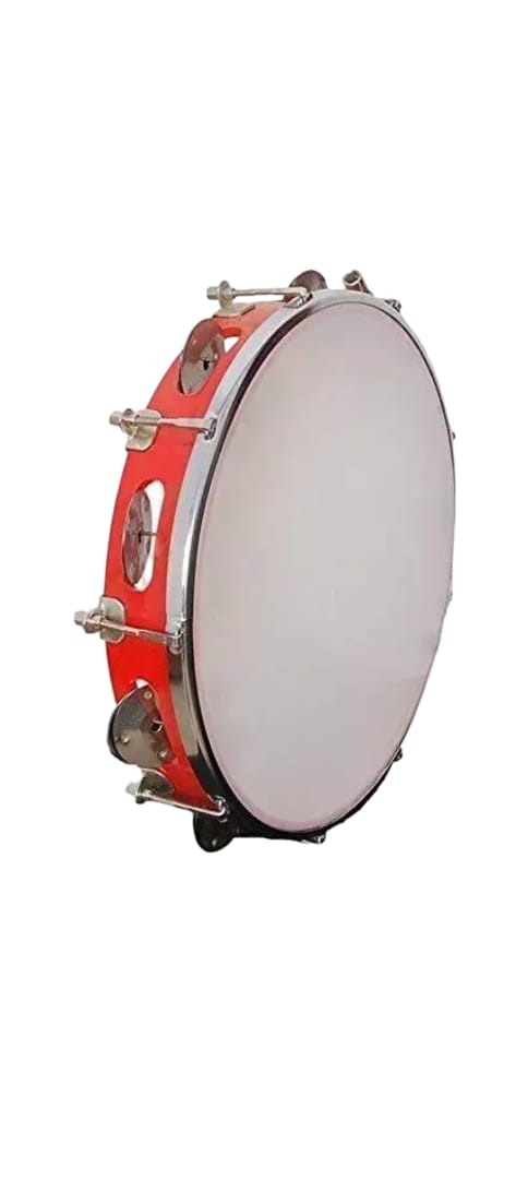 Vibrant Red Tambourine with White Drumhead