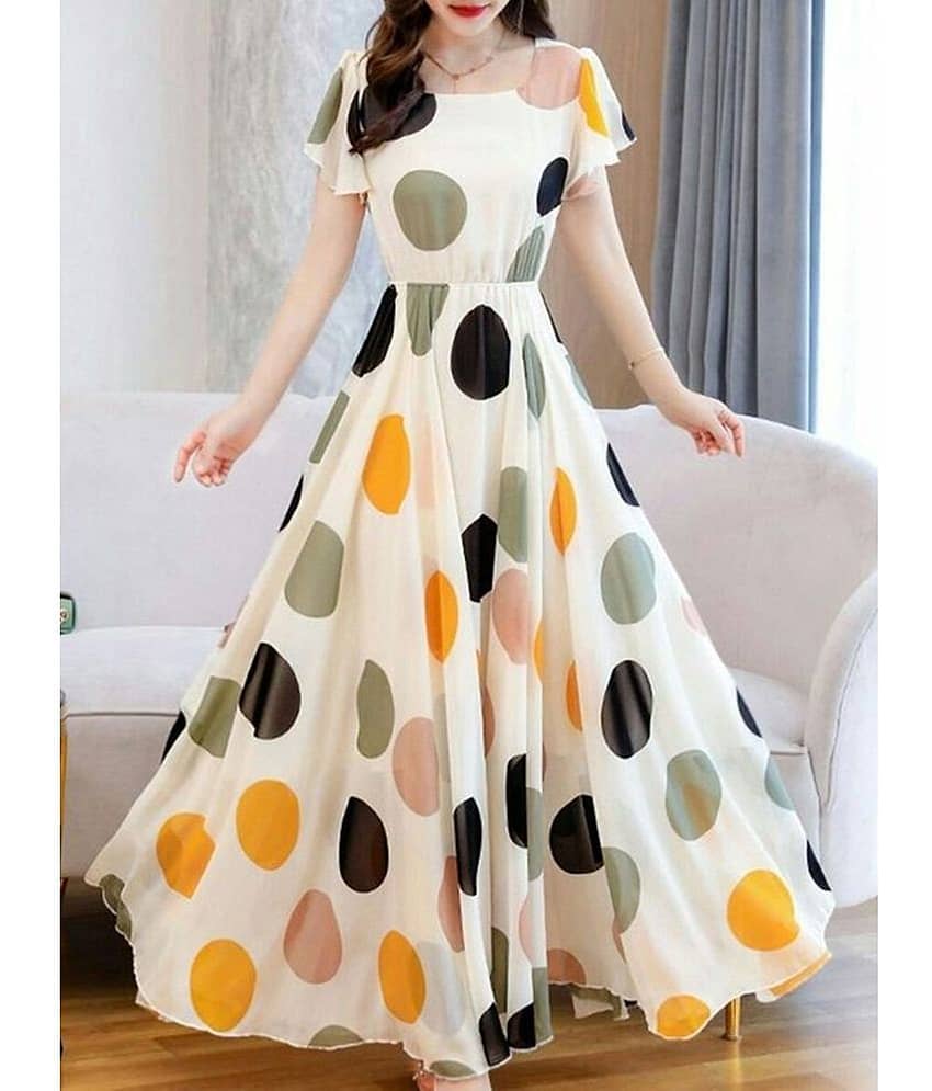 REAL STYLE Women Georgette Printed Fit & Flare Dress ( White )