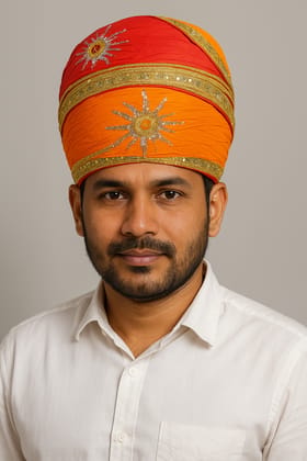 Vibrant Dual-Tone Turban with Golden Lace & Star Embellishments