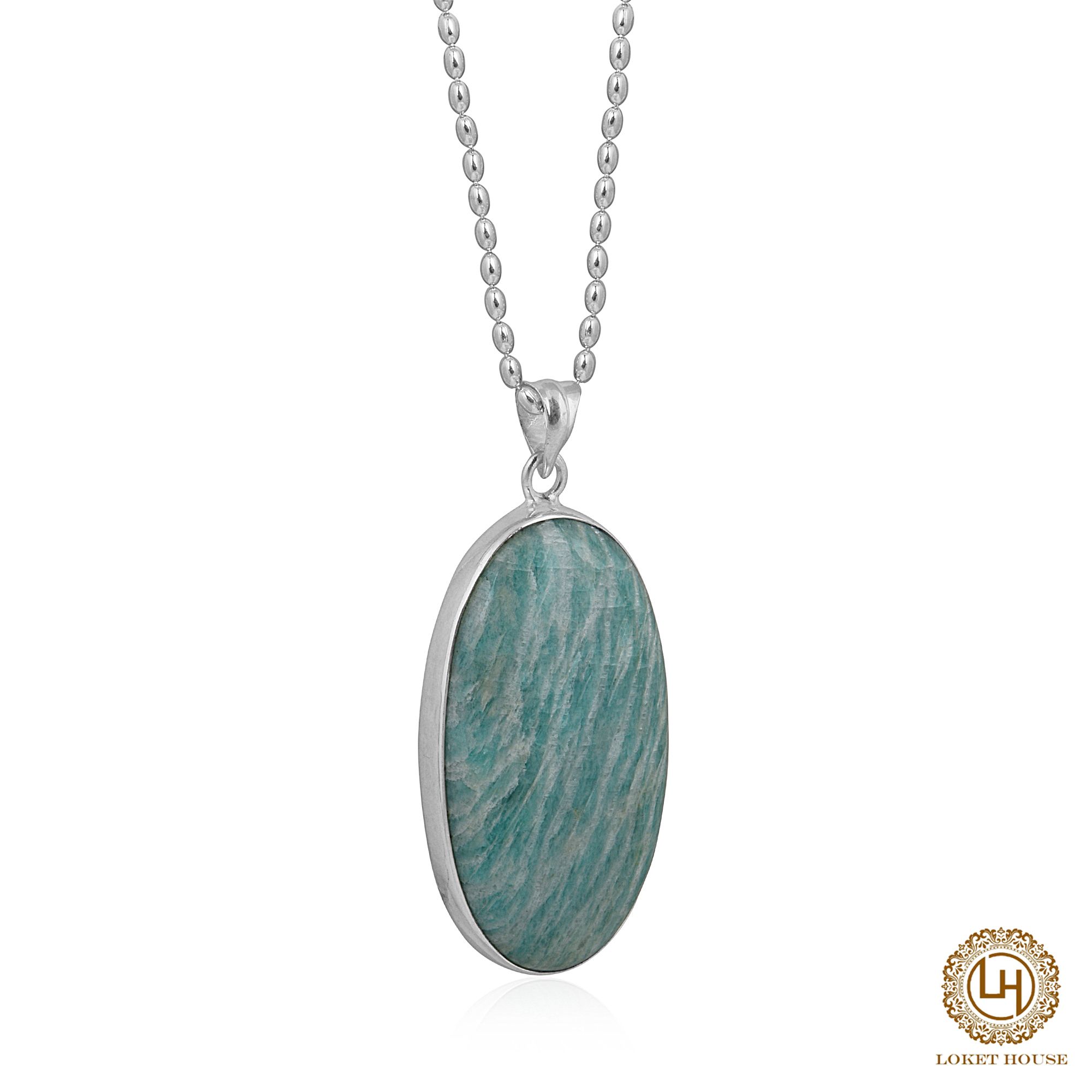 Oval Amazonite Gemstone 925 Silver Pendant Necklace