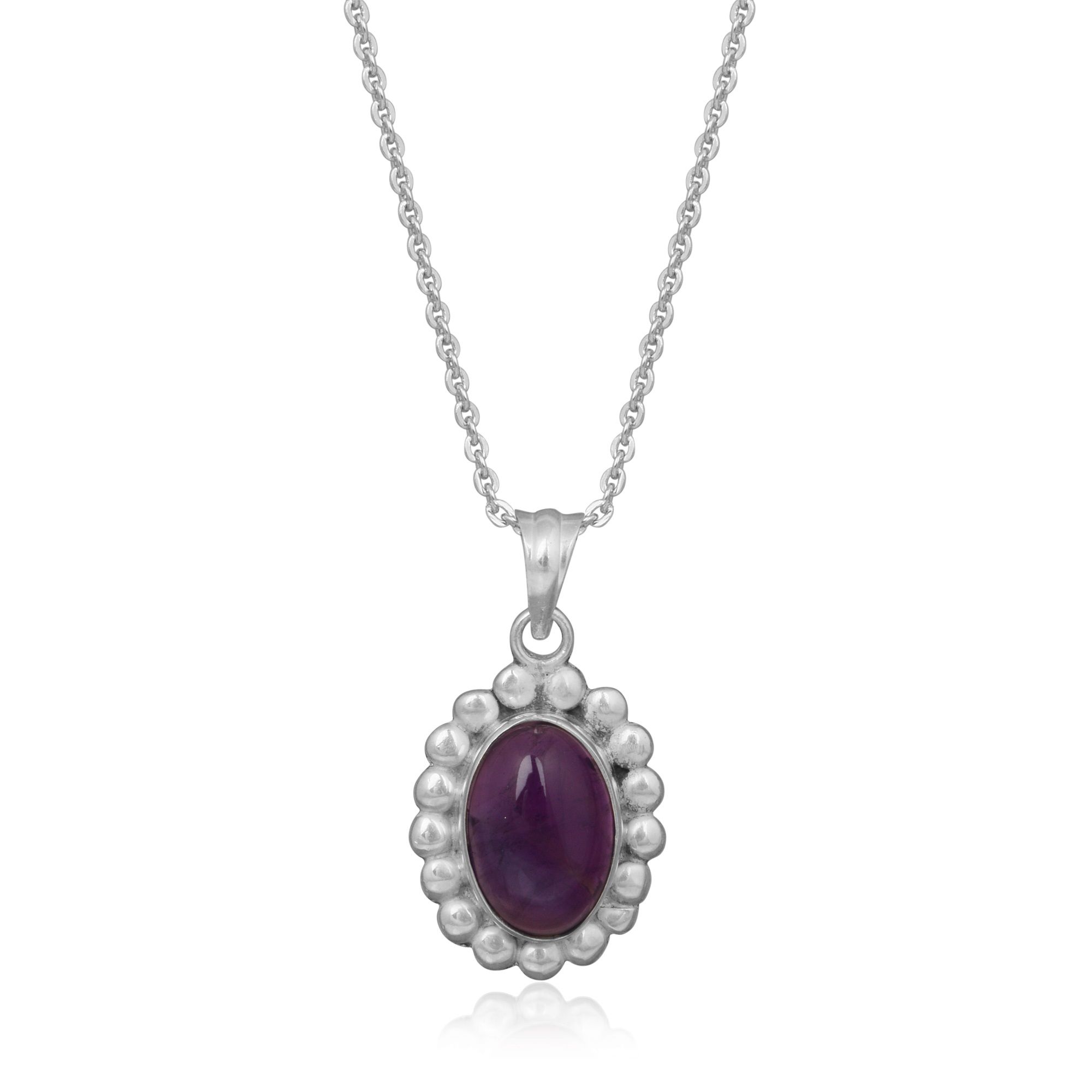 Natural Amethyst Sterling Silver Oval Gemstone 925 sterling silver Pendant for Women