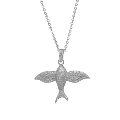 Sparkling Silver Bird Pendant Necklace with Micro-Pave Zirconia