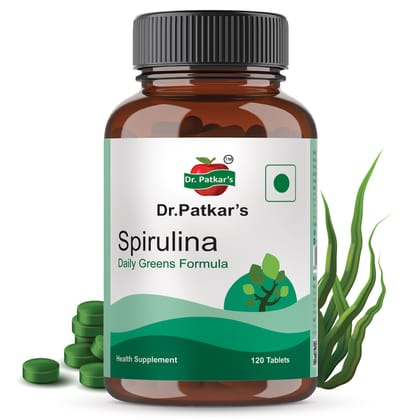Dr. Patkar's Spirulina 120 Tablets With Protein-rich vegetarian | 2000 mg Per Serving | Superfood Support Detox, Energy Level & Immunity Booster | For both Men & Women