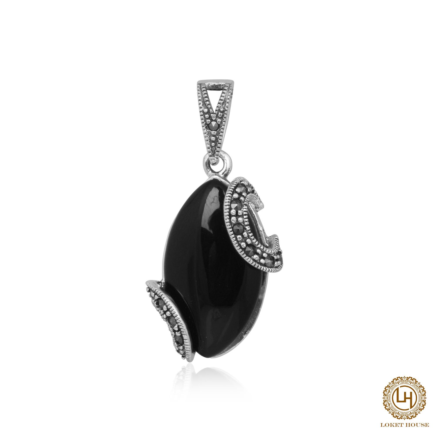 sparkling Black onyx and marcasite elegant pendant